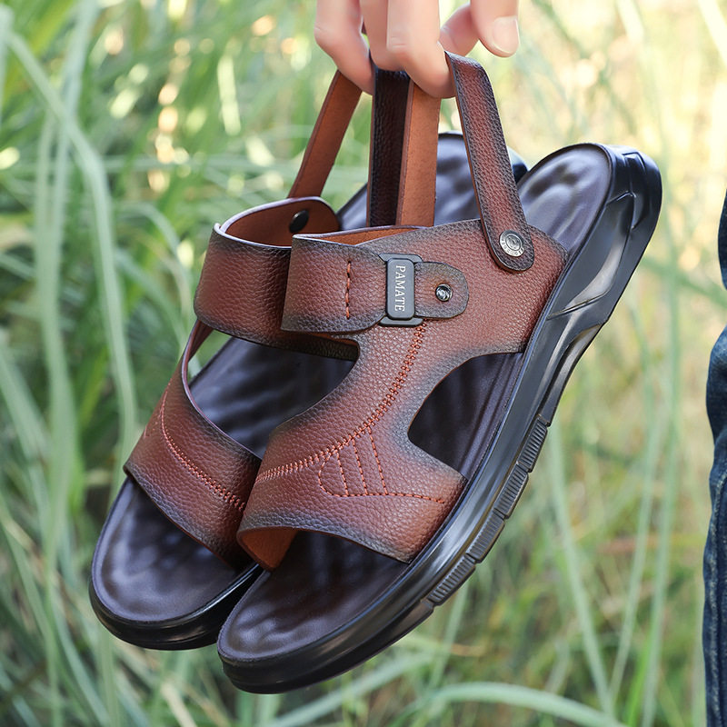 Dép sandal nam đế dày quai ngang, đế mềm đệm latex, thoáng khí chống trượt — Màu nâu, màu đen