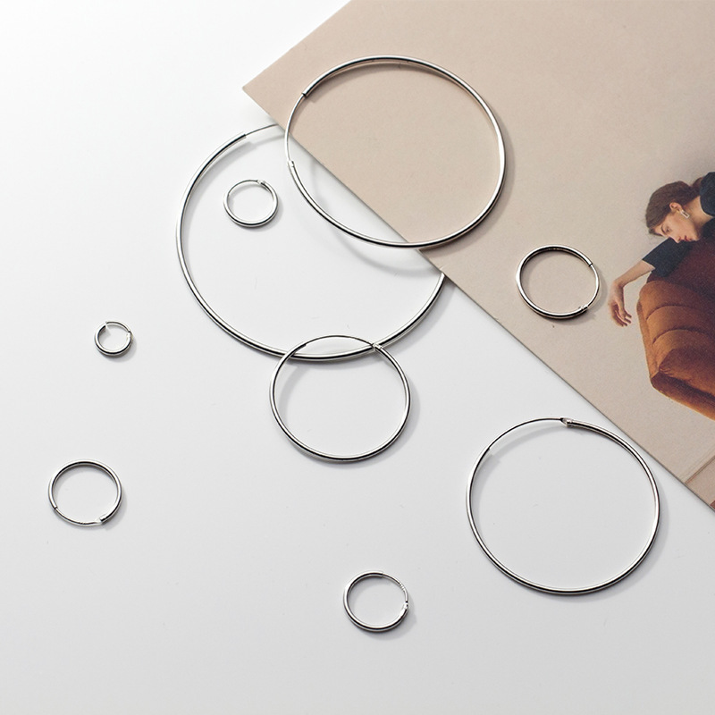 S925 plata esterlina 1.2mm1.5mm diámetro de alambre grandes aretes temperamento versátil mini anillo pendientes de orejas G0083