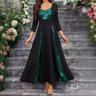 Cross-border women's new foreign trade Amazon elegant sequins big party cocktail party ball dress long