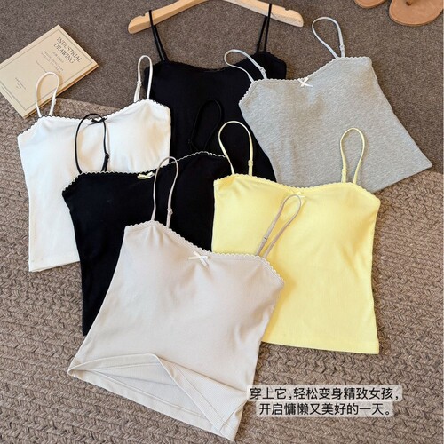 Summer and Autumn New Contrast Color Wave Beauty Backless Strap Bralette with Padded Cups, Sexy Bowknot, Versatile One-Shoulder Backless Tank Top