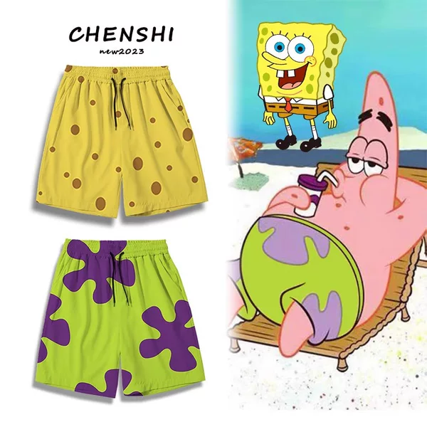Patrick Star Style Shorts for Men, Summer Loose Sleepwear, Spongebob Casual Pants, Couple Beach Vacation Shorts