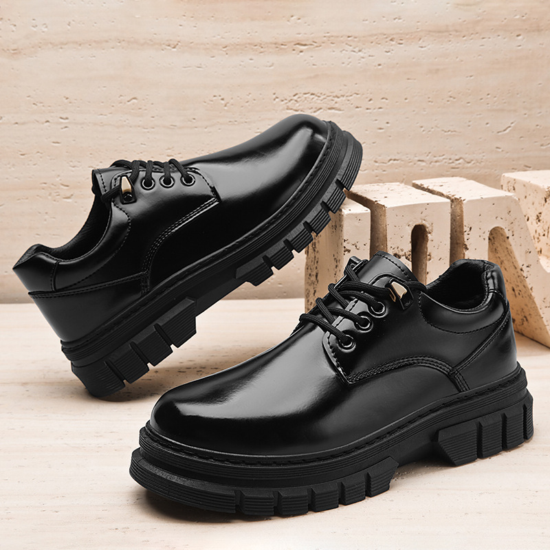 Zapatos casuales de cuero para hombres otoño nuevos lazos negros ropa de trabajo diaria cabeza redonda alta zapatos de cuero para hombres