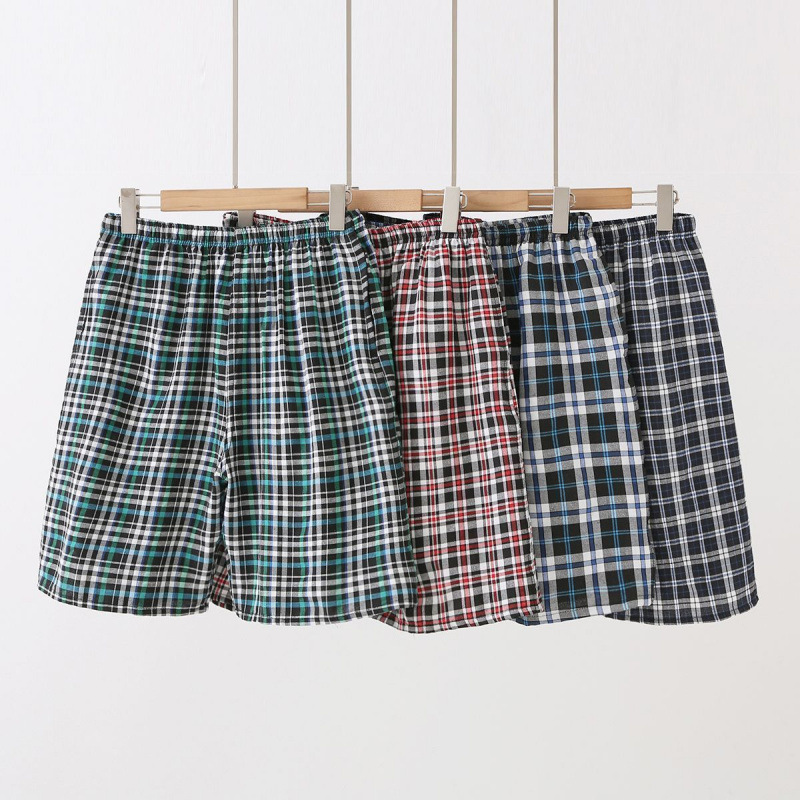 Cotton Summer Beach Pants Casual Large Size Pajamas Plaid Shorts Large Pants Wear-Resistant