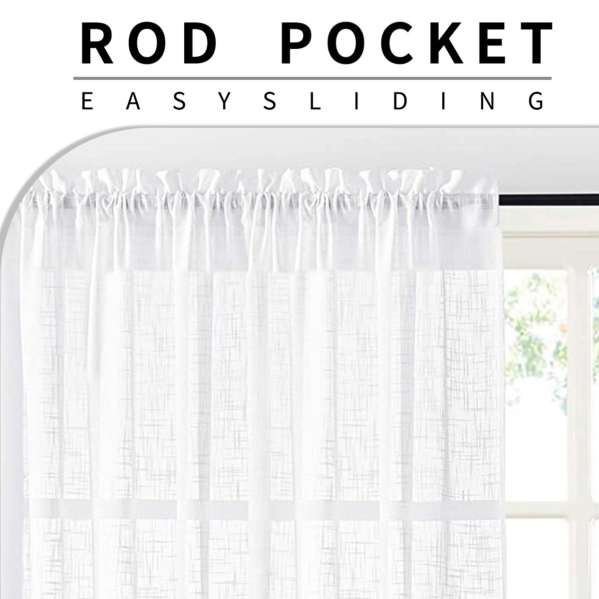 Amazon transfronterizo de color sólido gran abdomen de cáñamo pantalla de ventana de barra de presión de línea cortina de sala de estar terminada TEMU venta spot