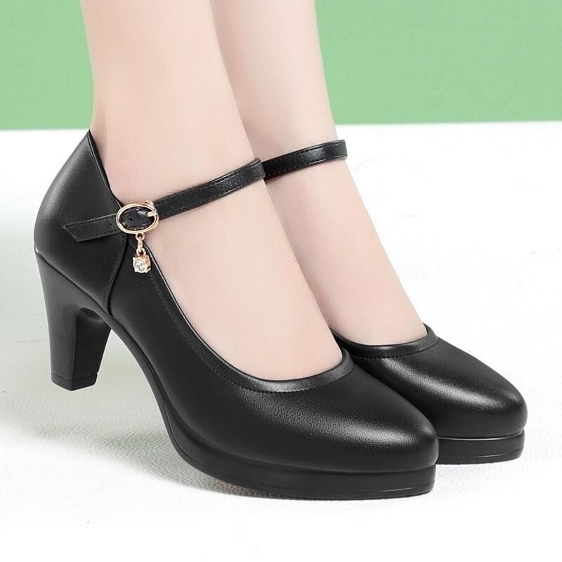 Work Shoes, Soft-Soled High-Heeled Shoes, Buckle-Strap Cheongsam Shoes, Dance Shoes, Middle-Aged and Elderly Mom Shoes, Single Shoes, Women's Shoes, Leather Shoes