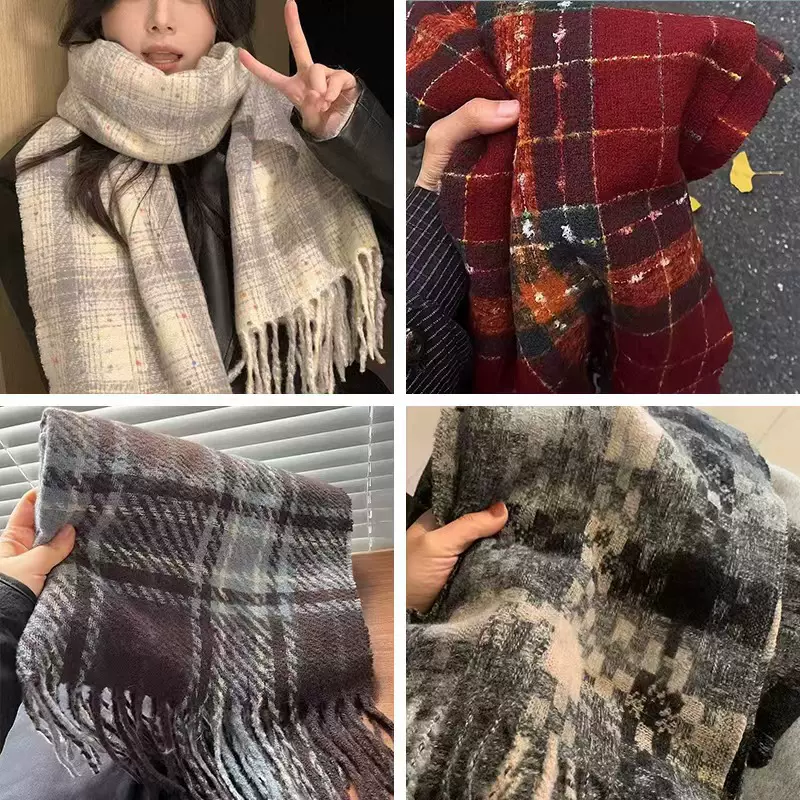 高级感格子围巾女加厚2025新款甜美格纹围巾女情侣学院风秋冬围脖