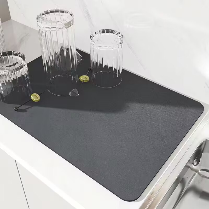 Alfombra de drenaje para cocina o baño, tejido absorbente, base antideslizante y superficie de goma suave