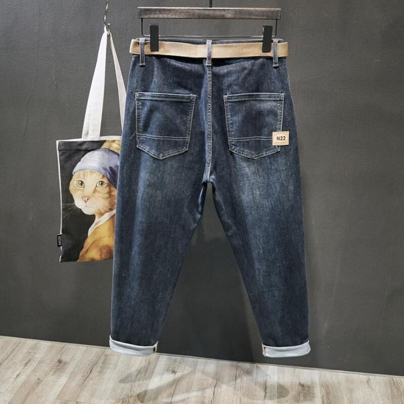 High-End Stretch Men's Jeans, Loose Tapered Fit, Harem Style, Classic Summer Blue Long Pants, Trendy High-End Stretch Men's Jeans, Loose Tapered Fit, Harem Style, Classic Summer Blue Long Pants, Trendy