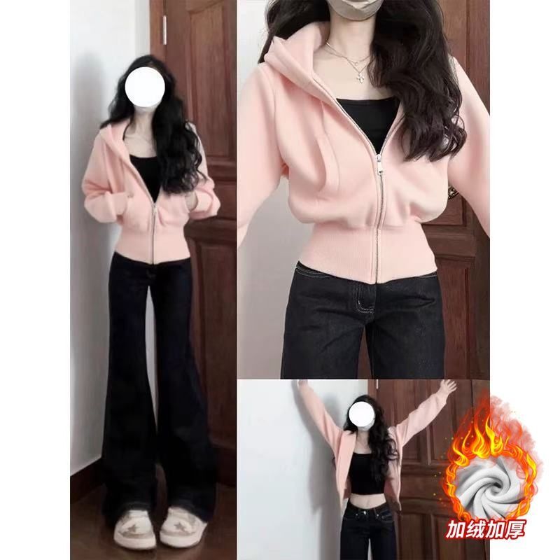藏青色修身短款卫衣外套女秋季新款收腰显瘦上衣韩系百搭运动开衫|undefined