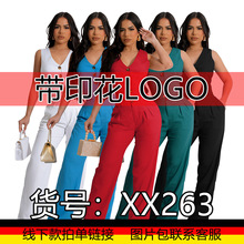 XX263欧美女装亚麻两件套背心马甲套装办公OL通勤夏亚马逊独立站