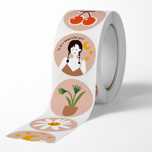 500 pieces/roll round cartoon retro stickers for sealed packaging decoration DIY handbag cute girl stickers