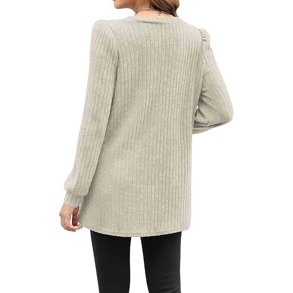 2023 transfronteriza europea y americana de otoño e invierno nueva oferta de mediados de longitud suéter cuello redondo pit color sólido bolsillo Camisa larga para las mujeres