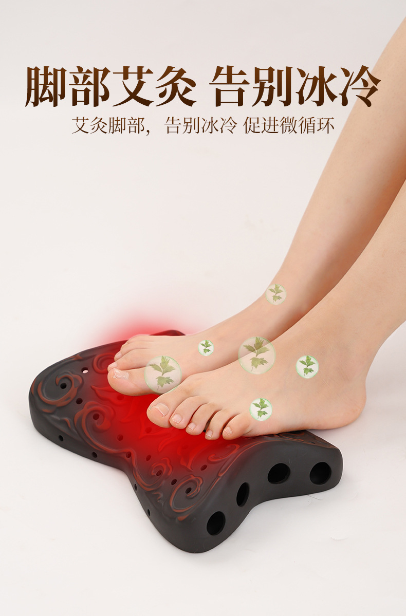 Red Bian Stone Moxibustion Pillow Portable Hanging Moxa Warmer for Neck Waist and Joints with 7 Holes and Moxa Stick Set in use