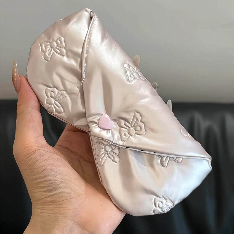 Korean-Style Ins-Style Glasses Bag with Pink Bow Buckle, Fabric Glasses Storage Bag, Girly Waterproof Sunglasses Case