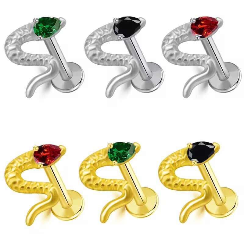 Gaibei European and American cross-border animal style lip nail lizard snake pierced lip ornament zircon flower pierced jewelry tongue nail