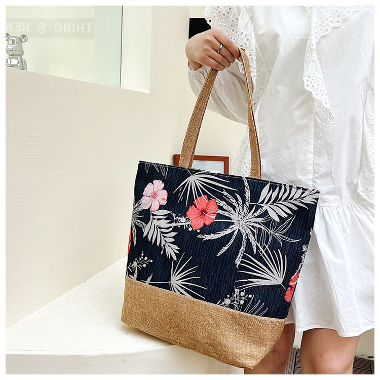 172g Weight Open Closure Type Double Shoulder Straps Strap Type Shoulder Bag Bags Type Travel, Street Occasion Canvas Material Tropical Pattern All Seasons Season Women's Gender Vacation Style Large Size Women's Large Canvas Tropical Vacation Open Shoulder Bag 4