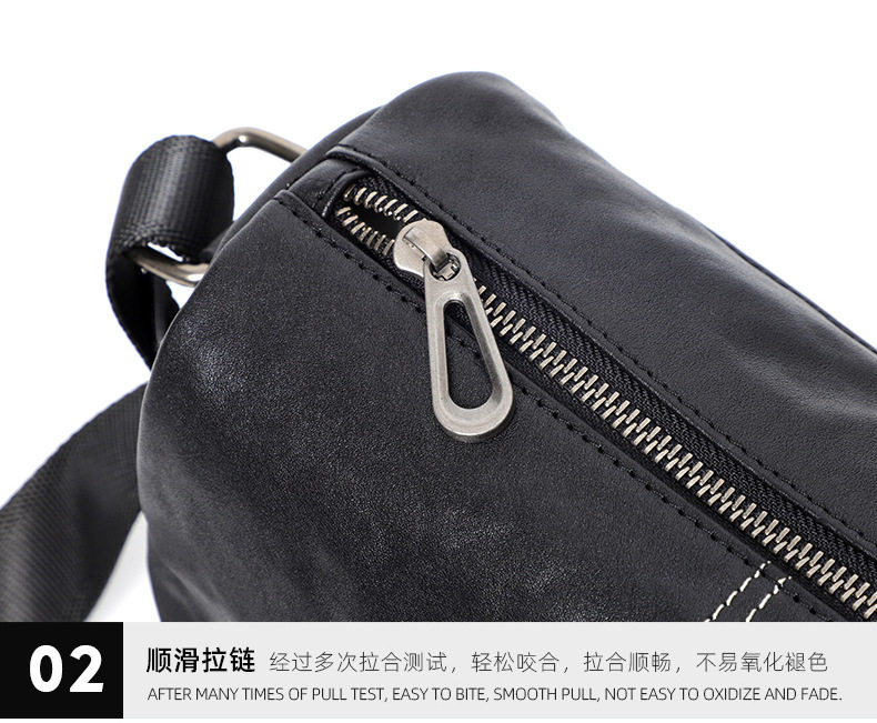 Túi đeo chéo nam da bò thuộc mềm dạng gối 29×11×17 cm — Màu đen chi tiết 17