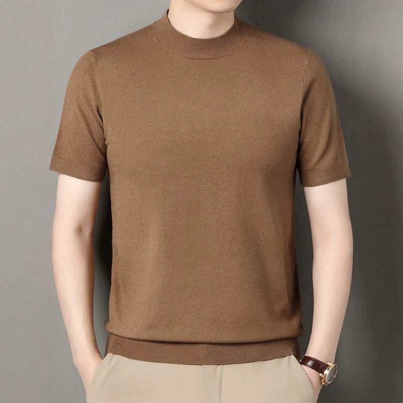 Men's Knitted Short-Sleeve T-Shirt, Solid Color, Spring and Autumn New Style, Round Neck, Casual Base Shirt, Cross-Border Dropshipping Men's Knitted Short-Sleeve T-Shirt, Solid Color, Spring and Autumn New Style, Round Neck, Casual Base Shirt, Cross-Border Dropshipping