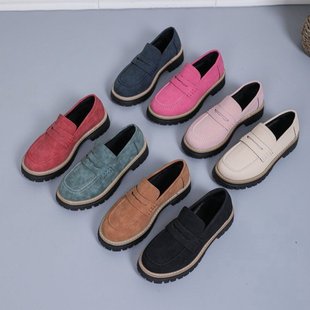 2025 New Cross-Border Foreign Trade Spring and Autumn Loafers Large Size Casual Frosted British Style Women's Shoes Thick Heel Thick Sole Retro