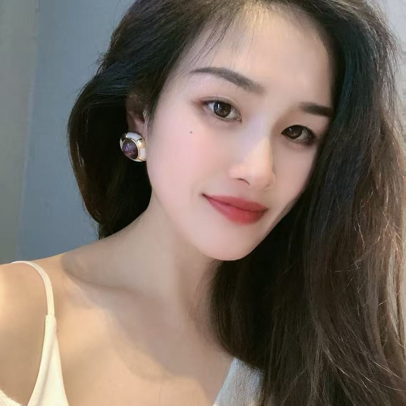法式宫廷风半透质感紫色宝石耳钉重工珐琅釉椭圆形耳钉优雅耳饰|undefined
