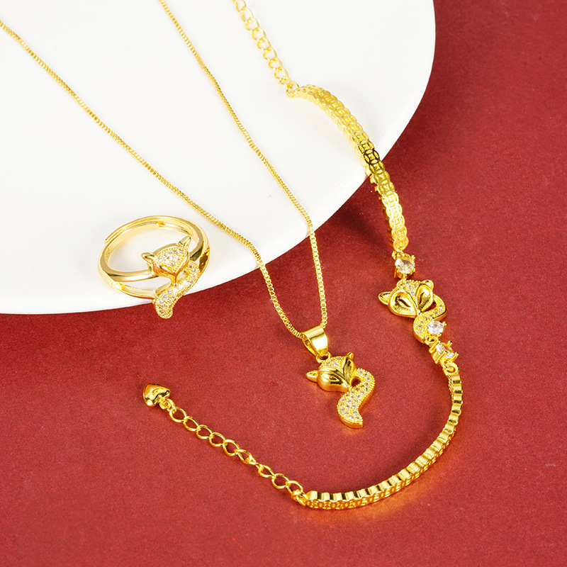 Luz de lujo pequeño zorro collar pulsera oro de arena vietnamita micro anillo de diamantes femenino popular retro nicho joyería suministro