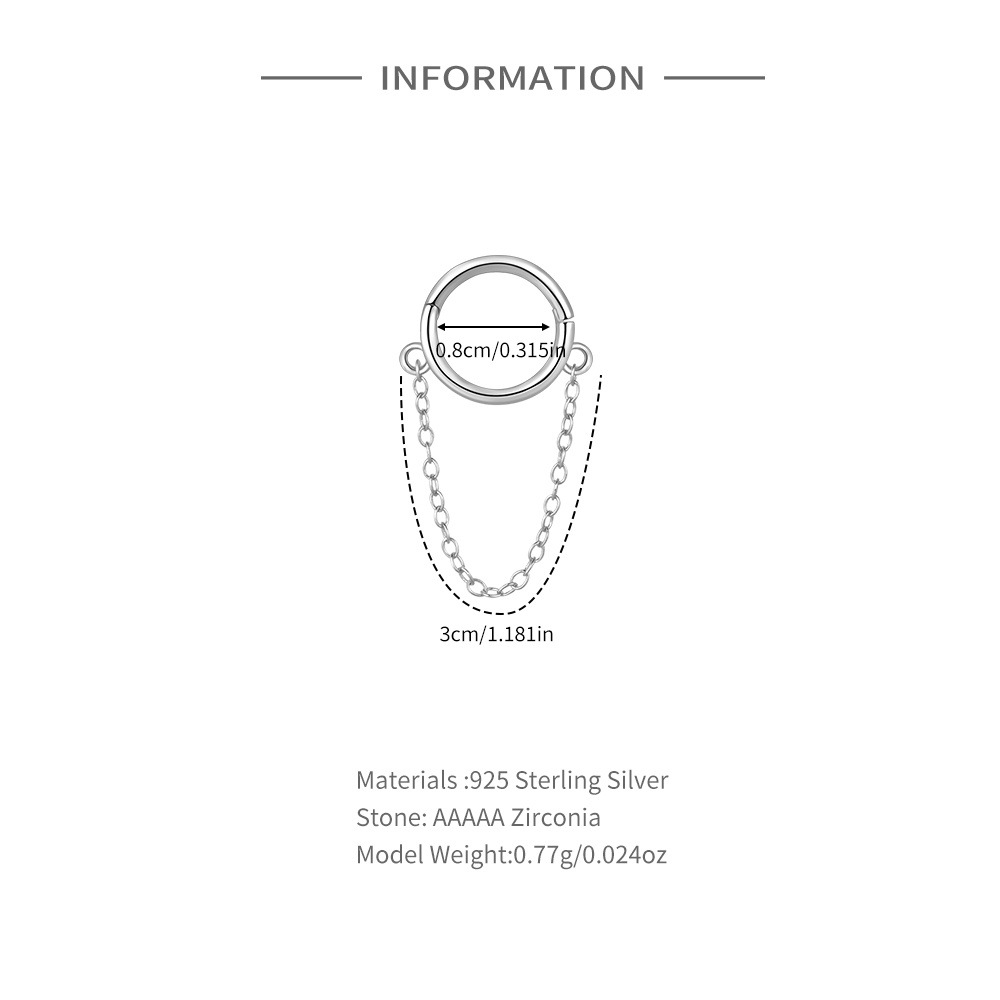 1 Piece Simple Style Solid Color Plating Chain Inlay Sterling Silver Zircon Earrings display picture 3