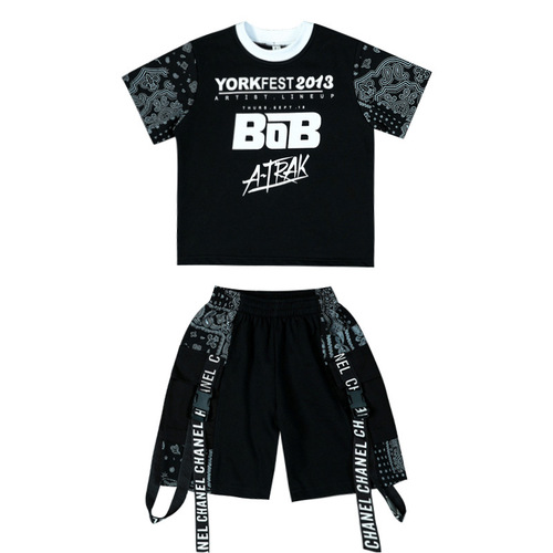 Korean Streetwear Hip-Hop Child Set for Boys, Almond-Color Performance Outfits for Kids