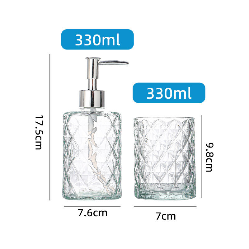 Botella de desinfectante de manos tipo diamante de presión botella de vidrio de lavado y protección de botella de lavado de paquete de lavado y protección de paquete de lavado doméstico