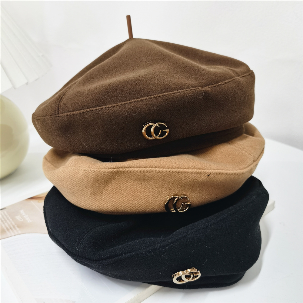 Korean woolen beret for autumn and winter, European and American simple CG, versatile octagonal hat, retro fashion, Chirp Chirp bud hat trend pic 2