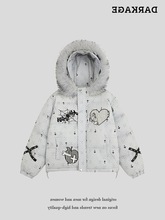 爱心蛛网刺绣毛领面包服外套女2025冬季新款宽松休闲保暖加厚棉衣