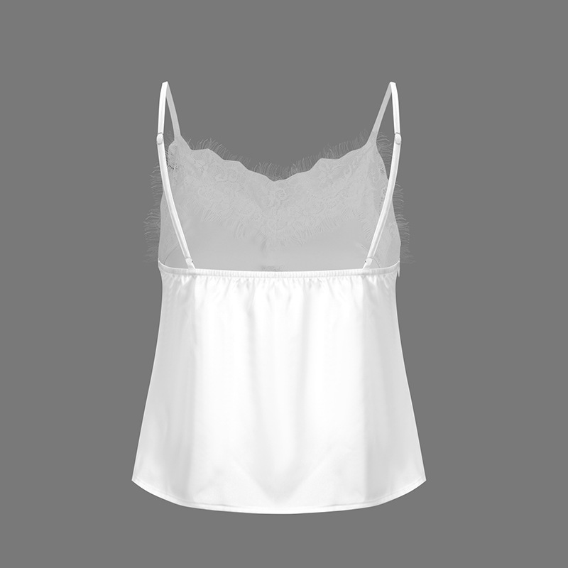Canotta donna in raso di seta scollo a v con pizzo top estivo_voghion.com