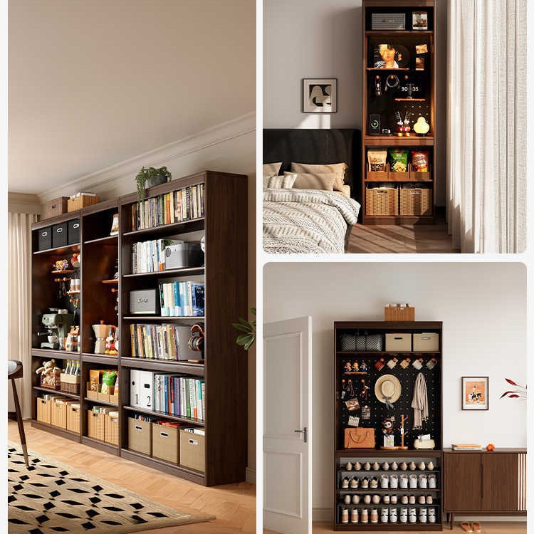Estantes de estantería de madera maciza, piso a piso, sala de estar integrada, armario de almacenamiento de pared completa, estantería doméstica de color nogal