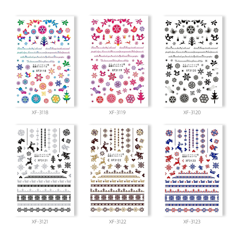 Cruz-frontera Navidad uñas pegatinas traje Santa Claus copo de nieve alelk creativo uñas pegatinas 6 unidades un conjunto