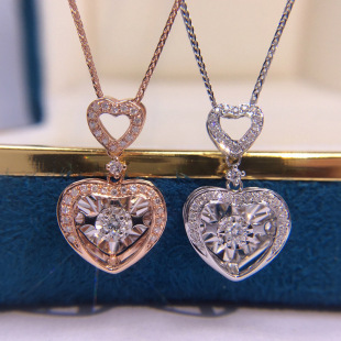 18K Gold Set Diamond Necklace Women's Heart-Shaped Diamond Pendant Smart Two-Car Flower Display Diamond Rose Gold Platinum Spot