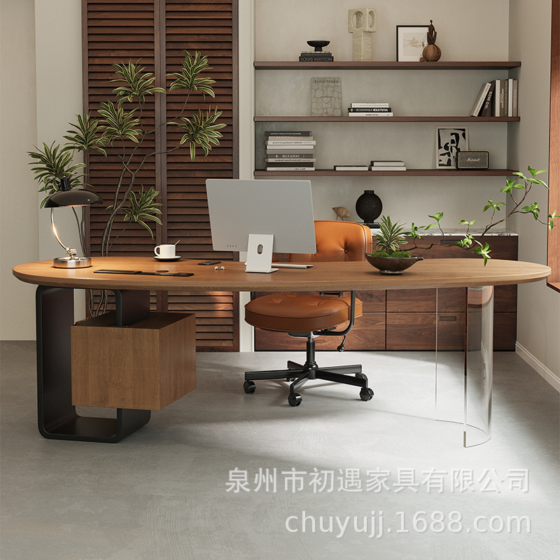 Solid Wood Curved Boss Table Light Luxury High Sense President's Office Computer Desk Modern Simple Commercial Desk Work Solid Wood Curved Boss Table Light Luxury High Sense President's Office Computer Desk Modern Simple Commercial Desk Work