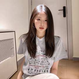 灰色短袖t恤女士2026新款爆款夏日宽松半袖小众美式复古纯棉上衣