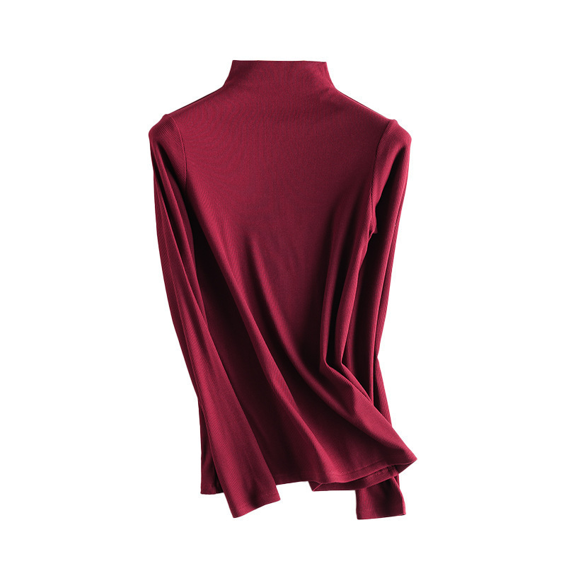 하프 터틀넥 긴팔 밑단 셔츠 레드