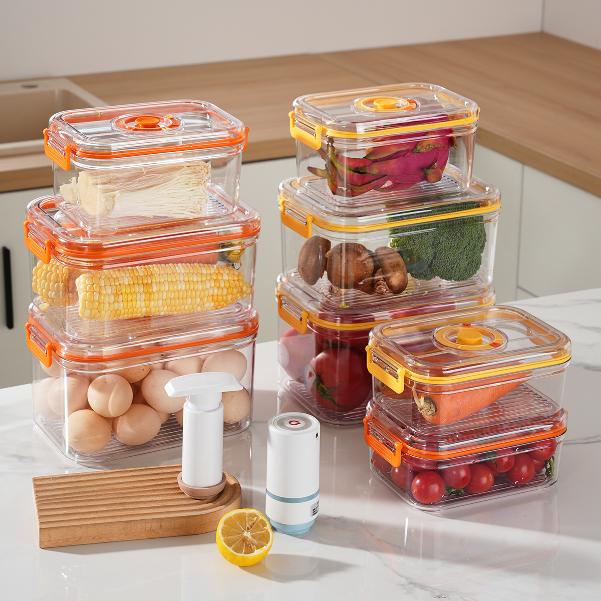 跨境真空保鲜盒电动抽气食品级家用塑料冰箱密封微波炉加热保鲜盒