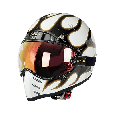Motosiklet kaskı (dəbilqə) — Foreign Trade Export Fiberglass Retro Motorcycle - white-background-gold-flame-color-mirror-m55-56