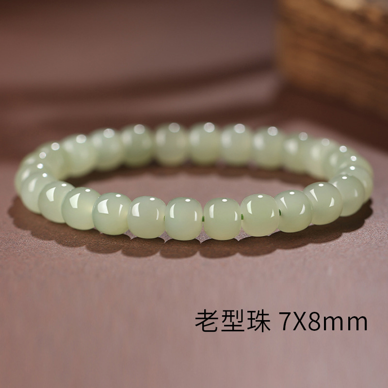 高級感のある本物の老坑晴水和田玉の古式玉珠ブレスレット、女性用夏用シンプルな玉珠ブレスレット|undefined