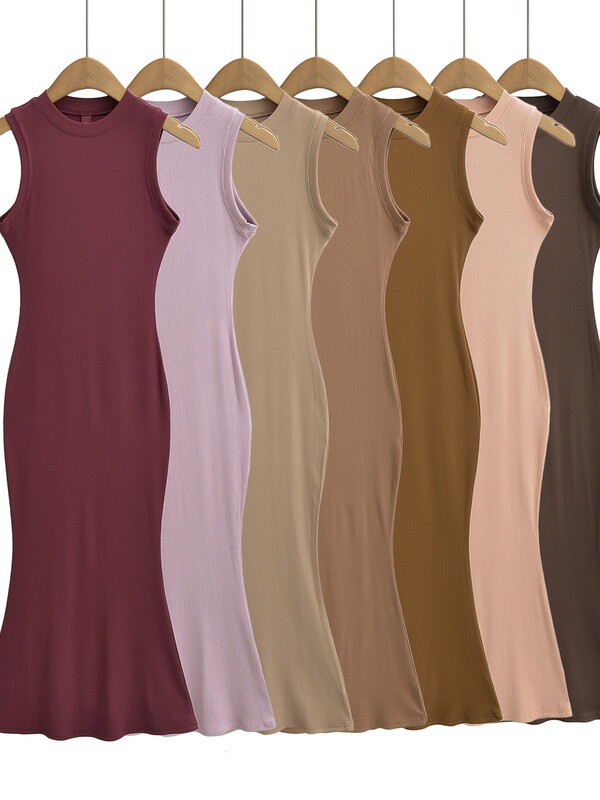 2024 Summer New SKIMS Kardashian Small Round Neck Slim-fit Hip Midi Sleeveless Fishtail Dress