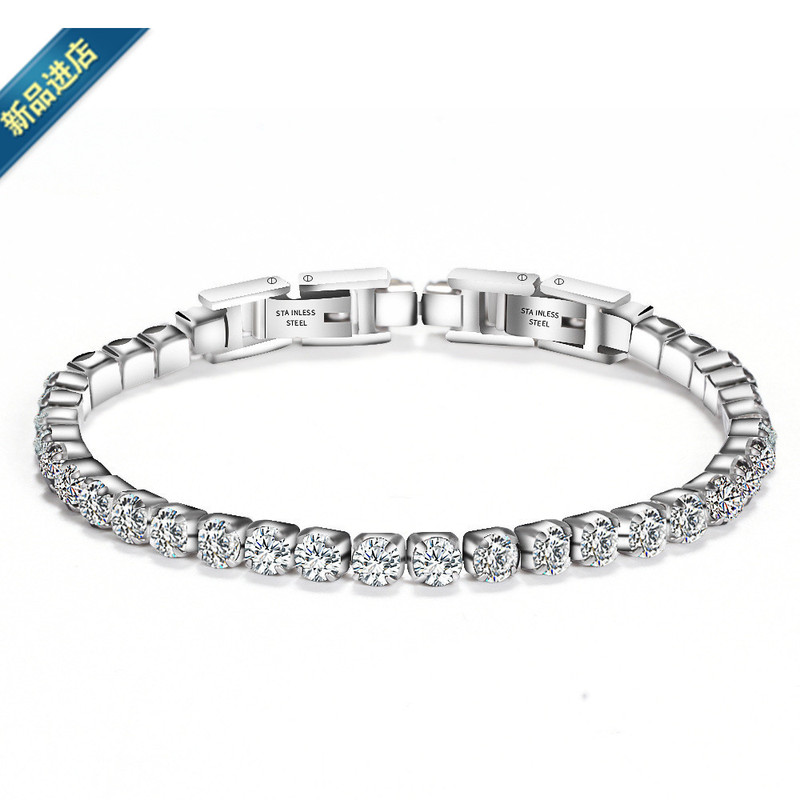 European and American Cross-border Stainless Steel Bracelet Flash Diamond Titanium Steel Double Buckle Zircon Bracelet Girl Gift Simple Gold Plated Tennis Chain European and American Cross-border Stainless Steel Bracelet Flash Diamond Titanium Steel Double Buckle Zircon Bracelet Girl Gift Simple Gold Plated Tennis Chain