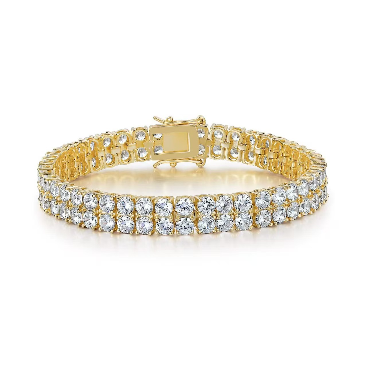 Double row white diamond gold 6mm / 6inch bracelet (about 16cm long)