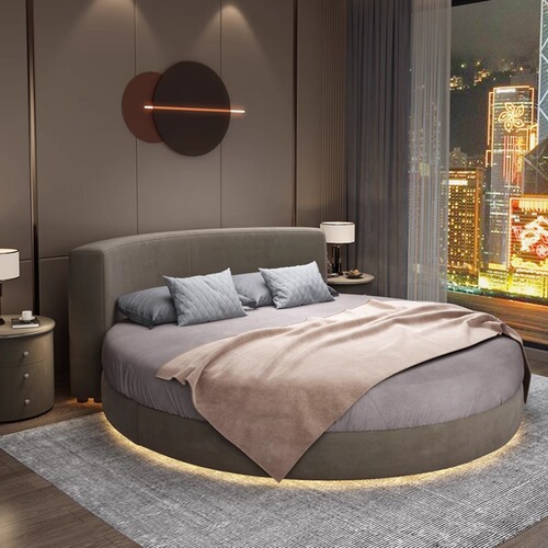 Round Bed Hotel Homestay Princess Erotic Bed Modern Minimalist Large Master Bedroom Leather Bed