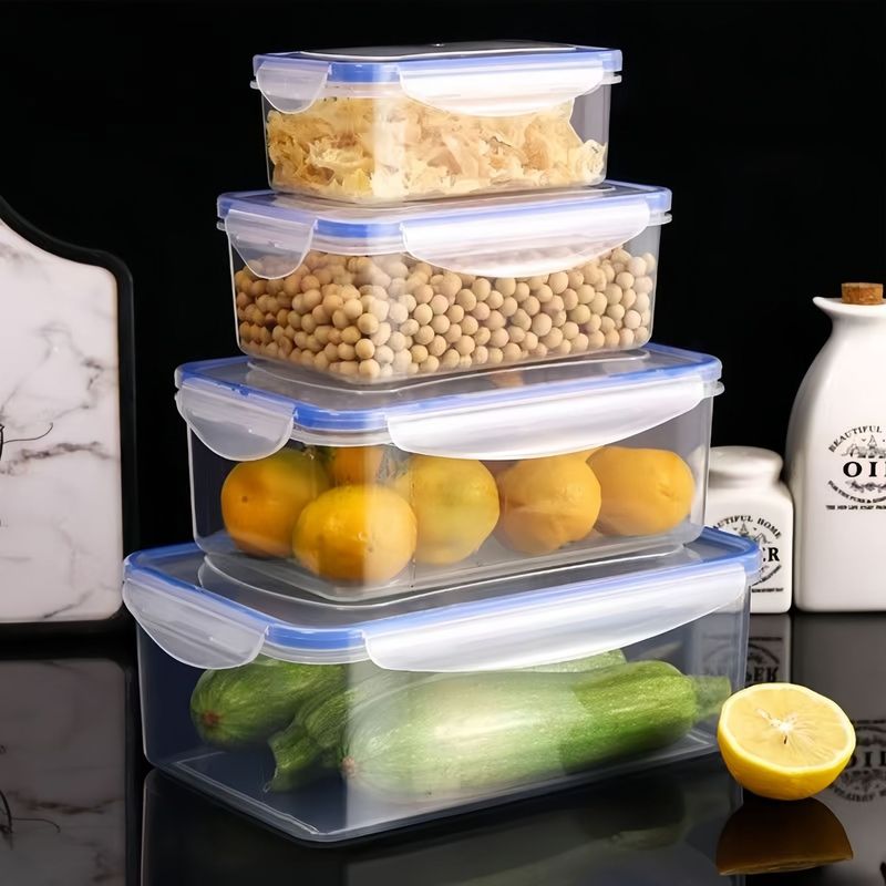 長方形のプラスチック製の鮮度保持ボックス、透明な食品グレードの密封ボックス、冷蔵庫の穀物収納ボックス、キッチン収納ボックス|undefined
