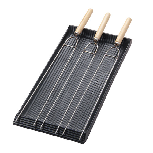 Manufacturer wholesale stainless steel barbecue fork U-shaped chicken wing fork barbecue skewers wooden handle skewers grilling needle round flat skewers barbecue supplies