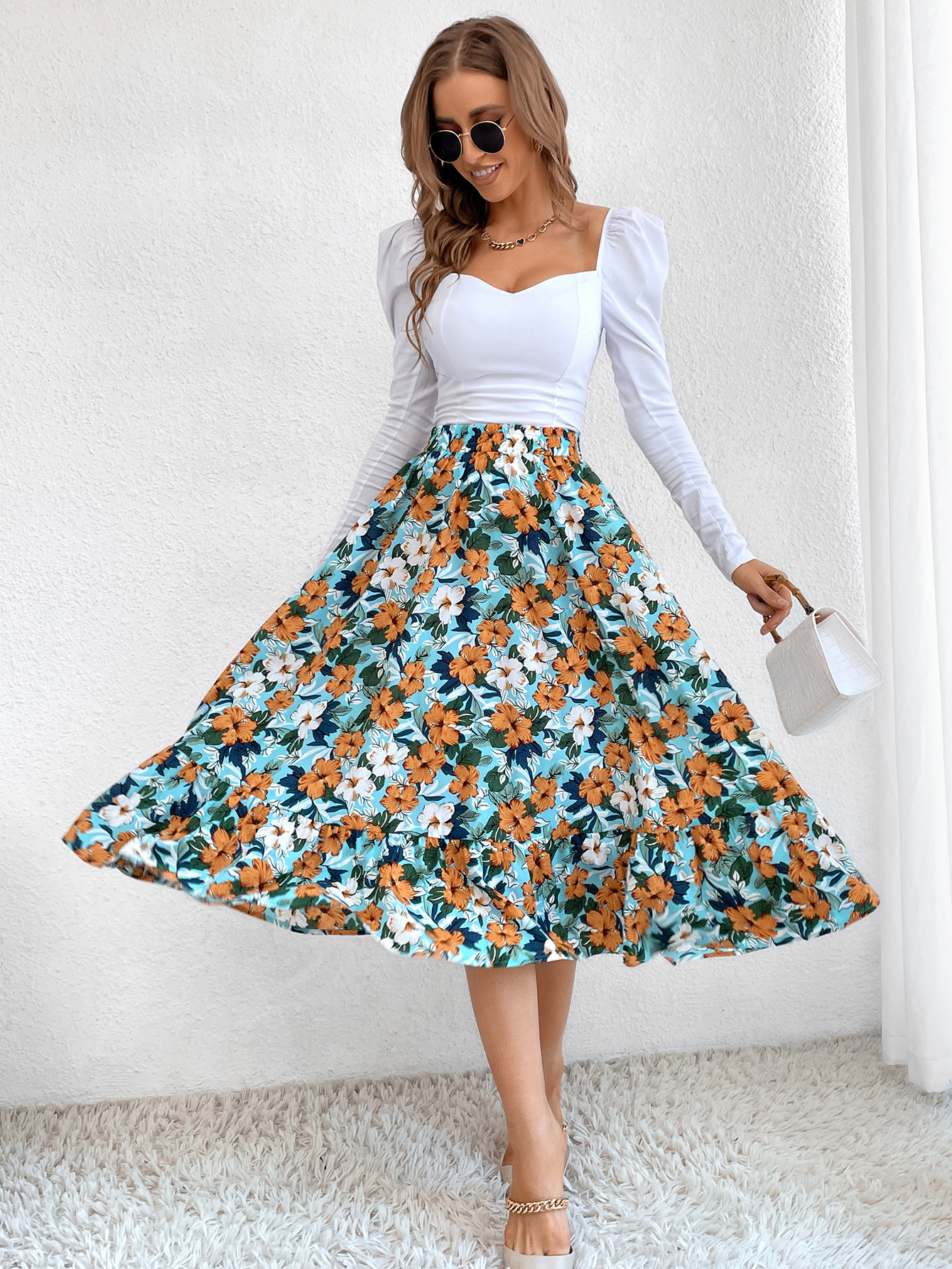 182g Weight Midi Dress Dress Length Type Skirt Dresses Type Spandex, Polyester Fabric Type High Waist Waist Line Inelastic Elasticity Holiday, Daily Occasion Regular Fit Fit Type Ditsy Floral, Leopard Pattern Spring, Autumn Season Women's Gender Casual, Streetwear Style Spring Autumn Casual Streetwear Ditsy Floral Leopard Spandex Polyester Midi Dress Skirts 18