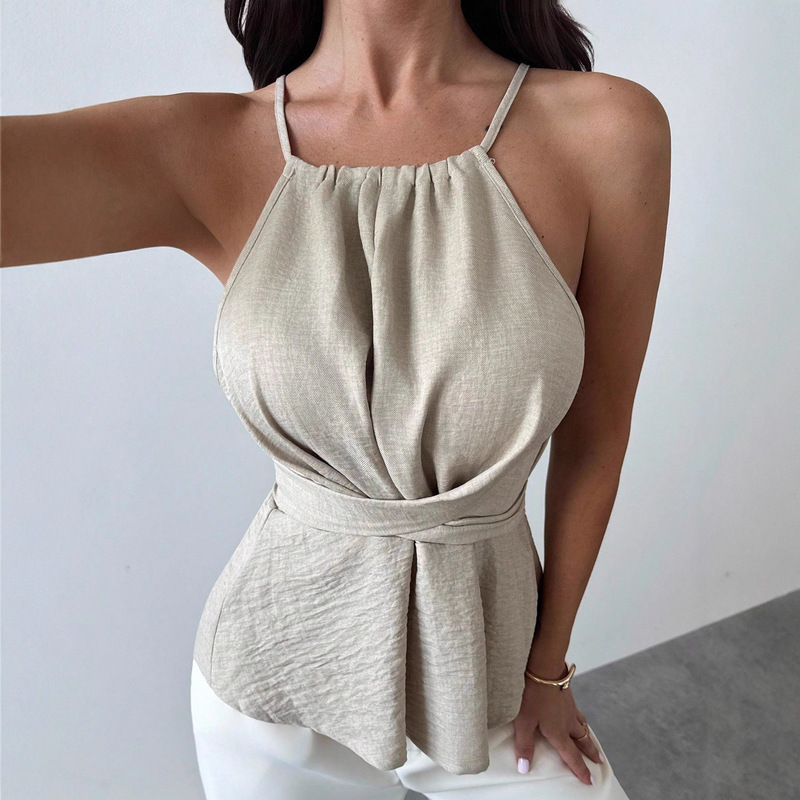 Amazon V-Neck 2026 Vest Shirt for Women, Summer Tie-Up Slim-Fit Waist-Cinching Top, European and American Style Outfit Images Amazon V-Neck 2026 Vest Shirt for Women, Summer Tie-Up Slim-Fit Waist-Cinching Top, European and American Style Outfit Images