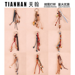 复古彩绳木珠包包挂件新中式编绳串珠流苏时尚挂饰波西米亚钥匙扣