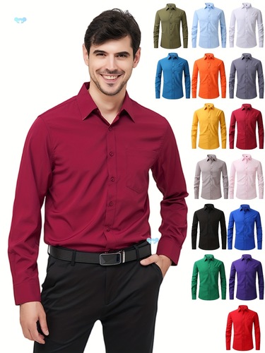 Regular Fit Wrinkle Free Solid Color Business Shirts' Cross-border